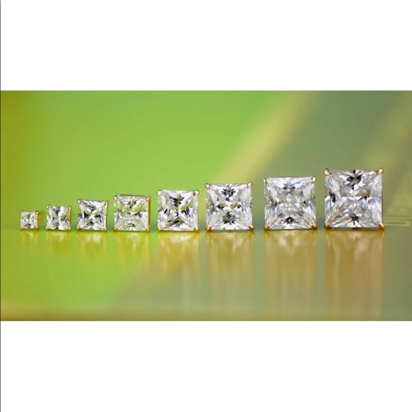 Jewelry - 14K Yellow Gold Square Princess CZ Basket Earrings
